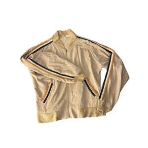 Vintage 70s, 80s Striped Track Jacket Beige Brown Retro Size Large